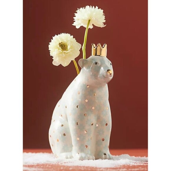 Anthropologie POLAR BEAR Winterland Animal Ceramic Pattern Bud Vase Christmas - Picture 1 of 9